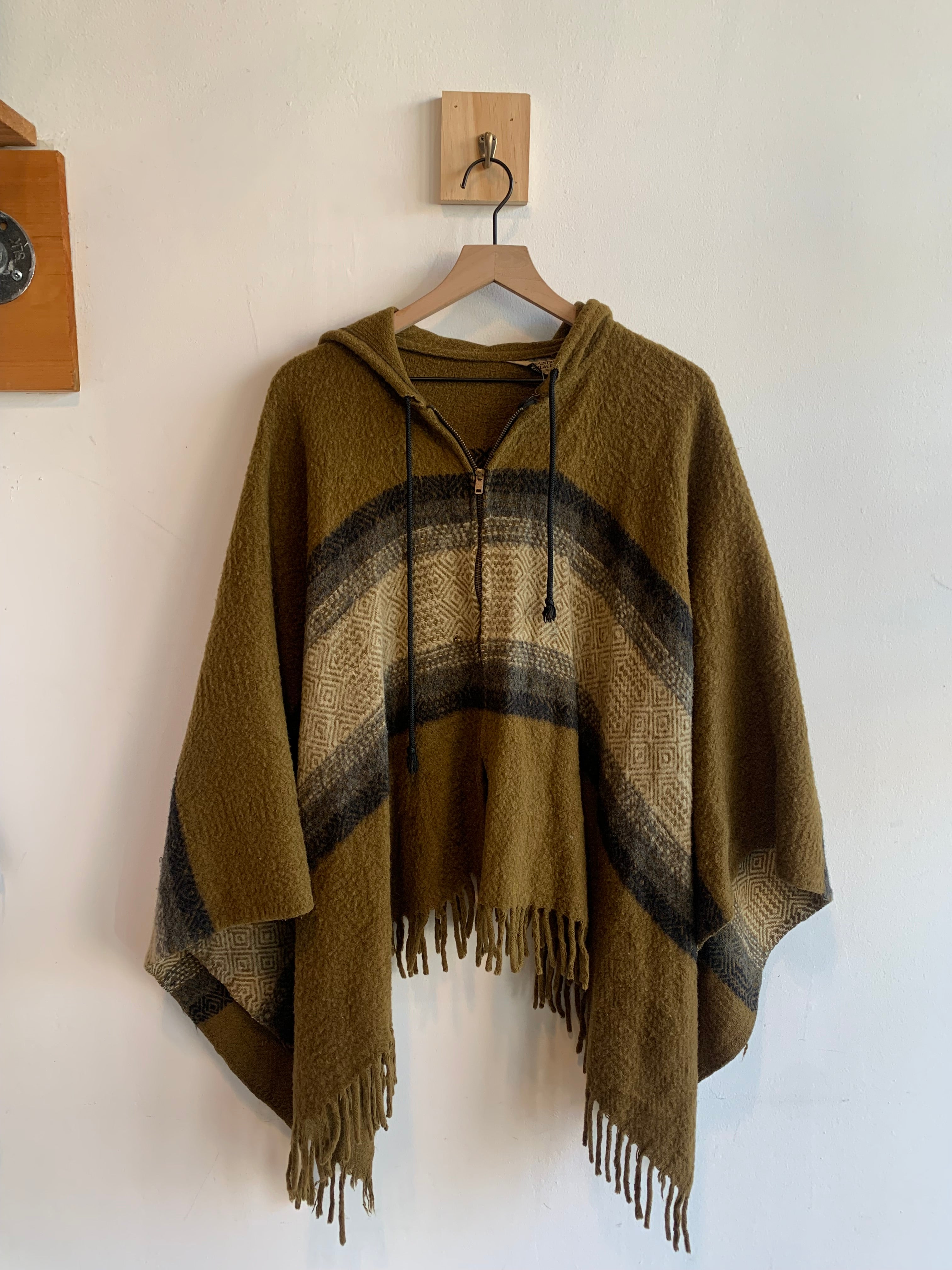 Vintage Country Place Wool Zip Hooded Poncho