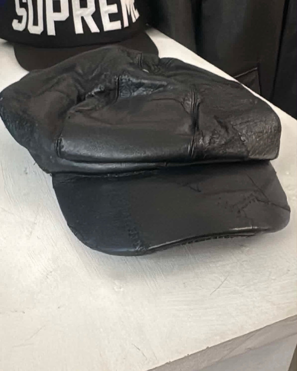 Black leather hat